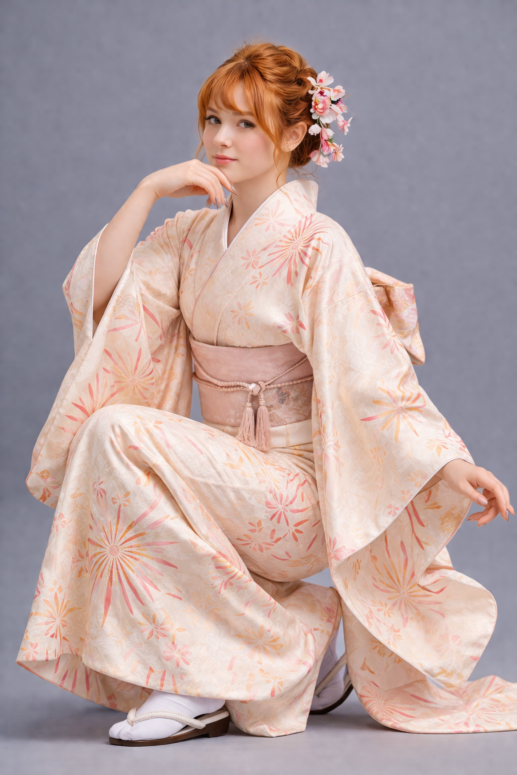 Kimono Japonais Femme Jaune et Rose