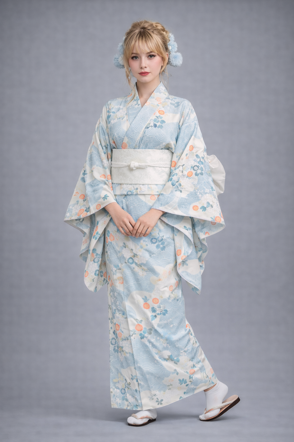 Kimono Japonais Femme bleu ciel