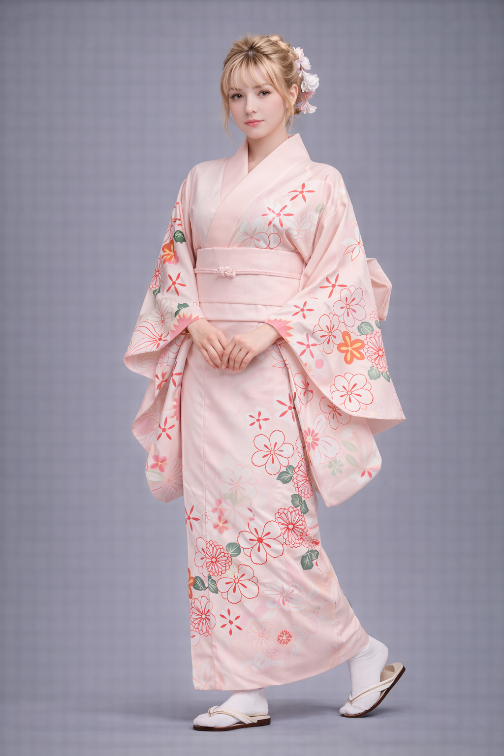 Kimono Japonais Femme Rose et Rouge à Fleurs