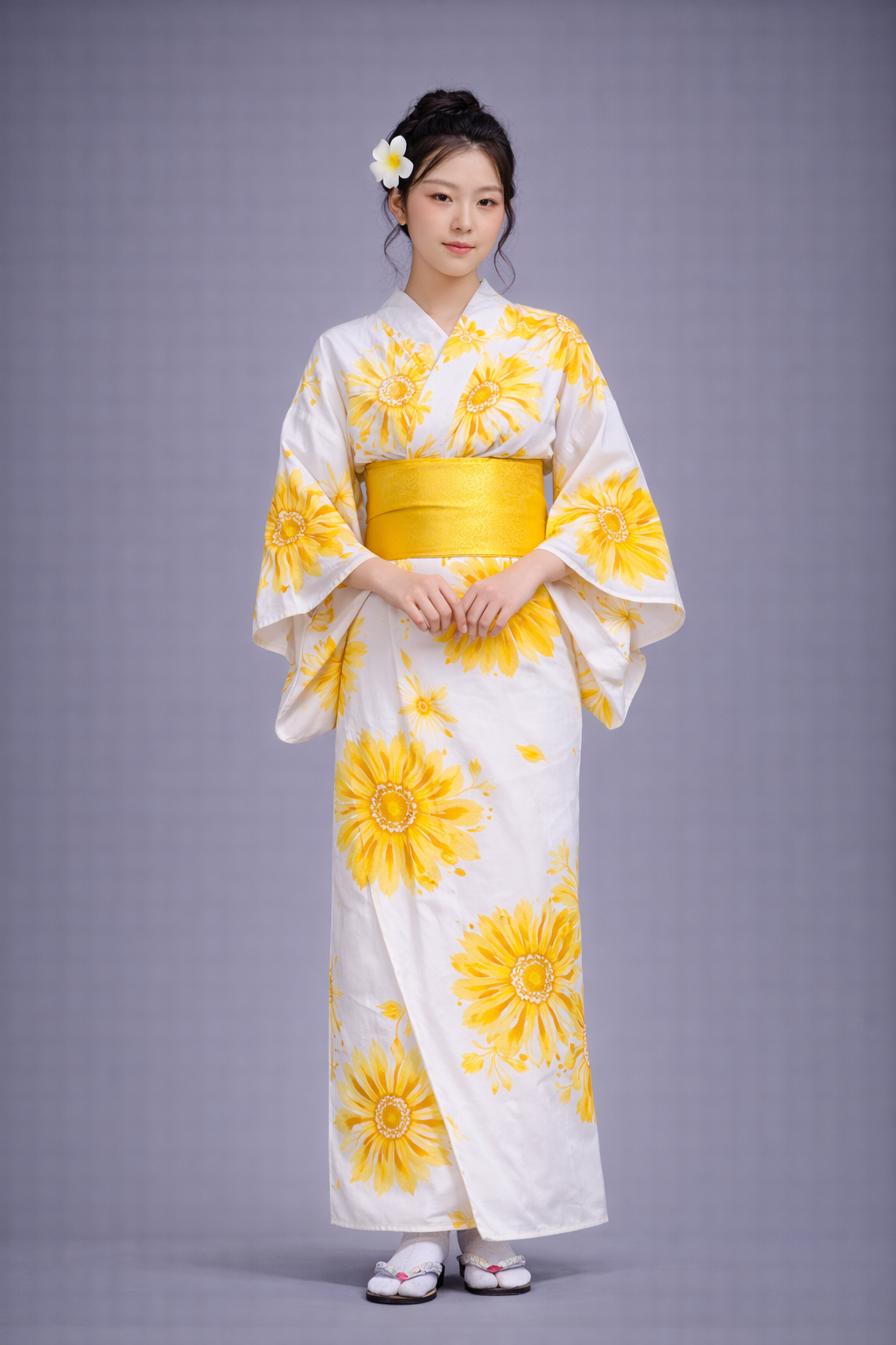 Kimono Japonais Femme Blanc et Or