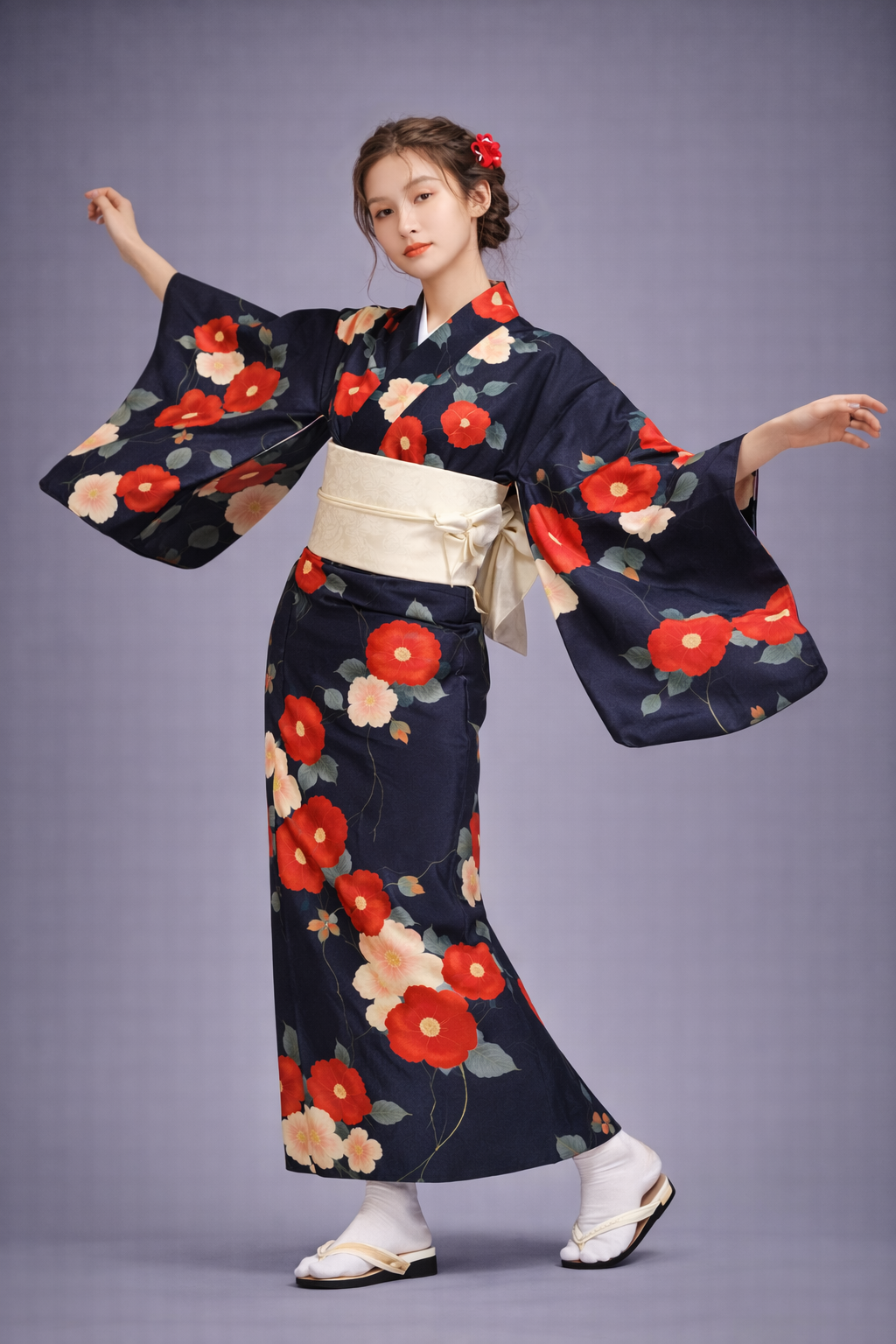 Kimono Japonais Femme Noir à Fleurs