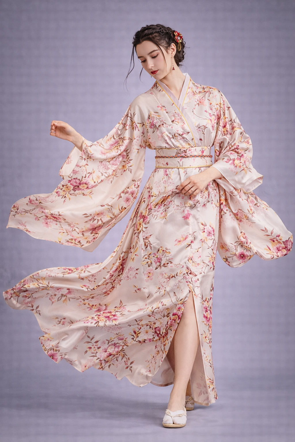 Robe Kimono Rose Fleurie