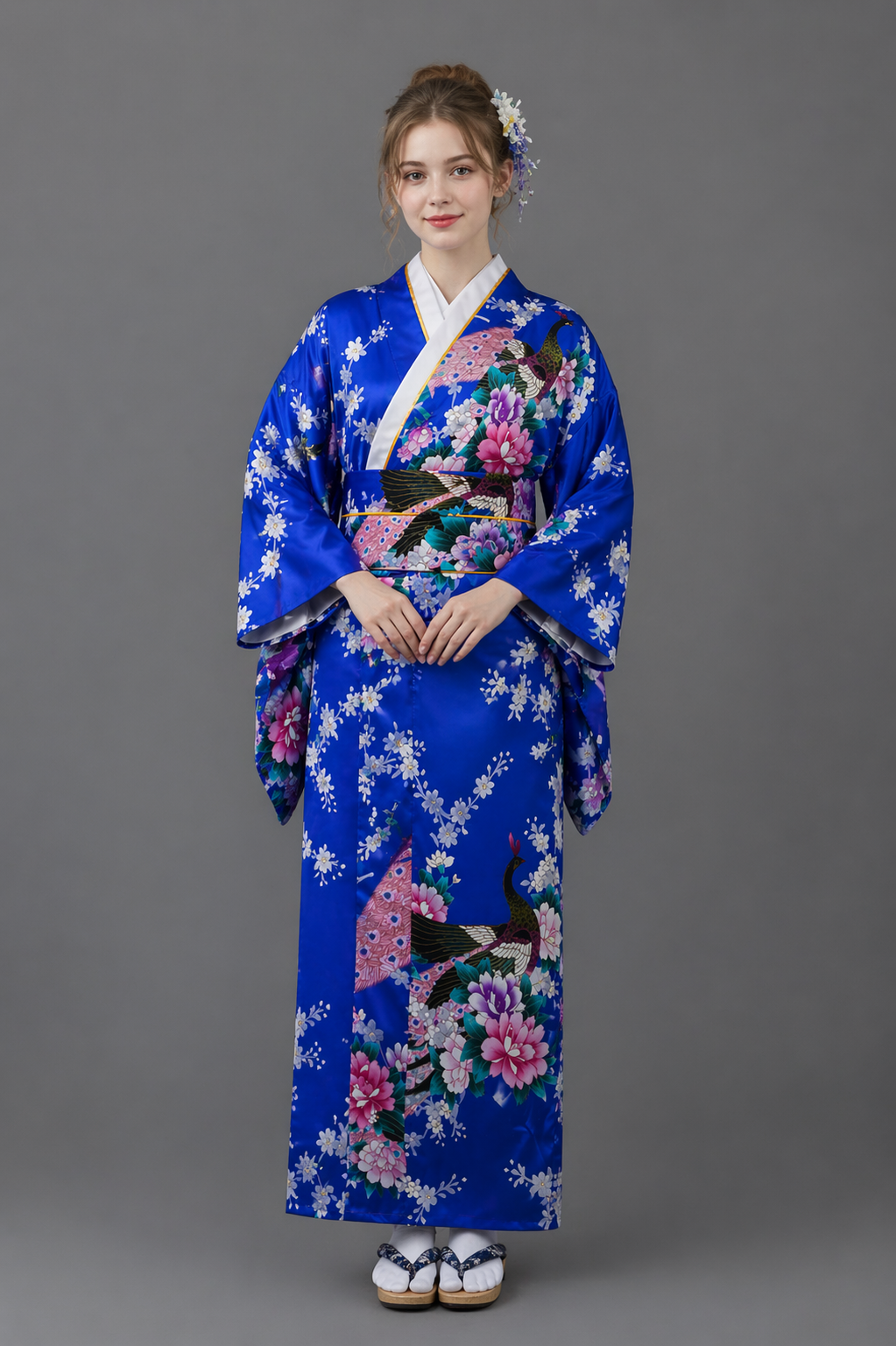 Kimono Japonais Fille Bleu à Fleurs
