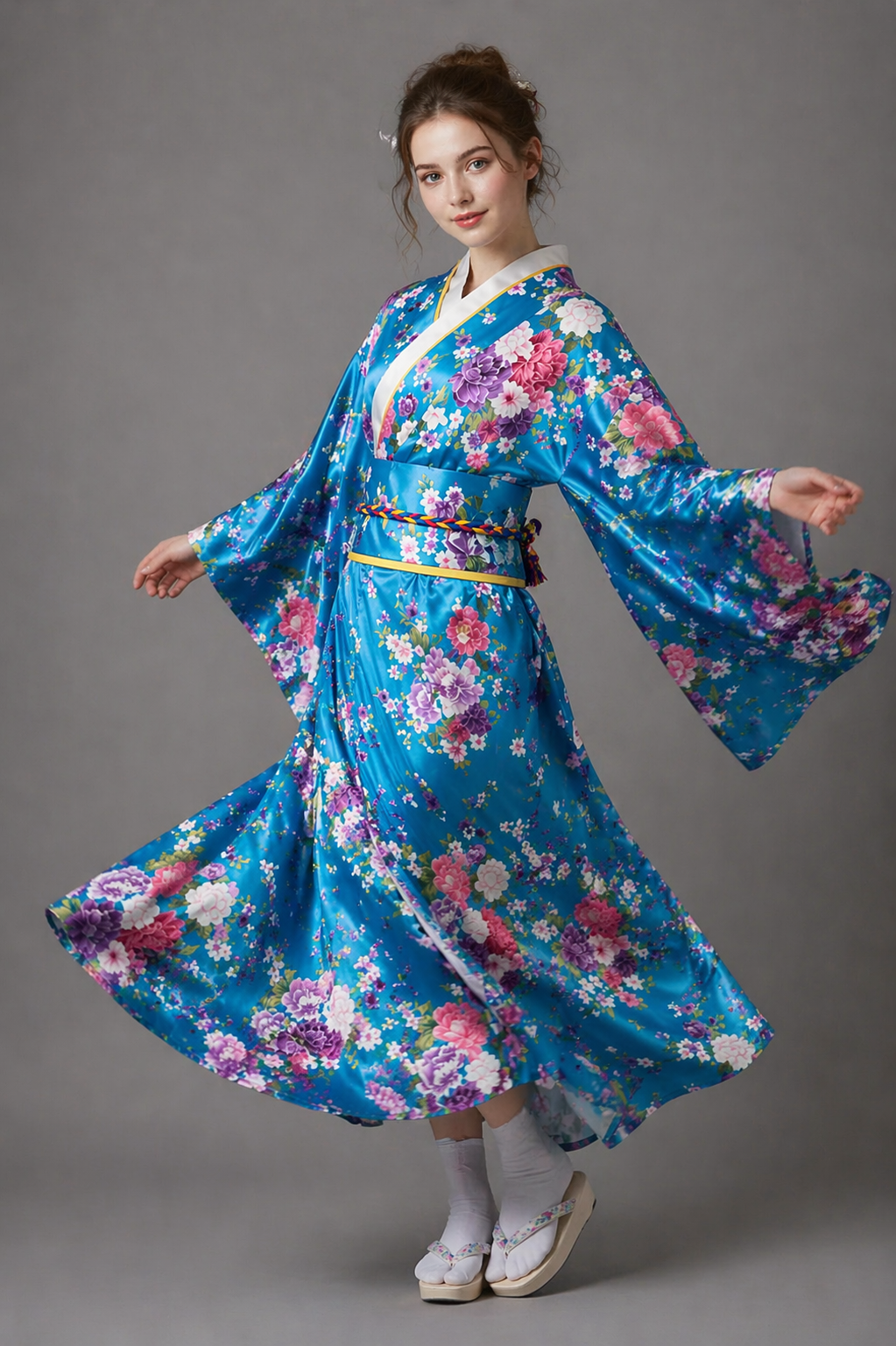 Kimono Japonais Fille Turquoise