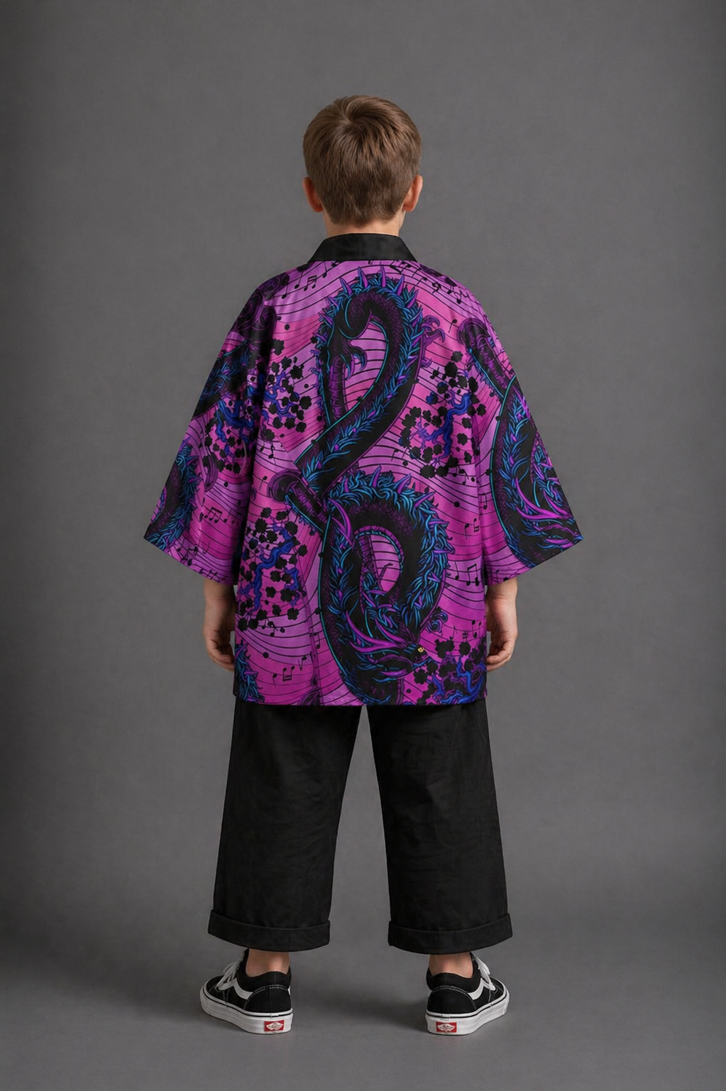 Veste Kimono Relax Garçon Violet Dragon
