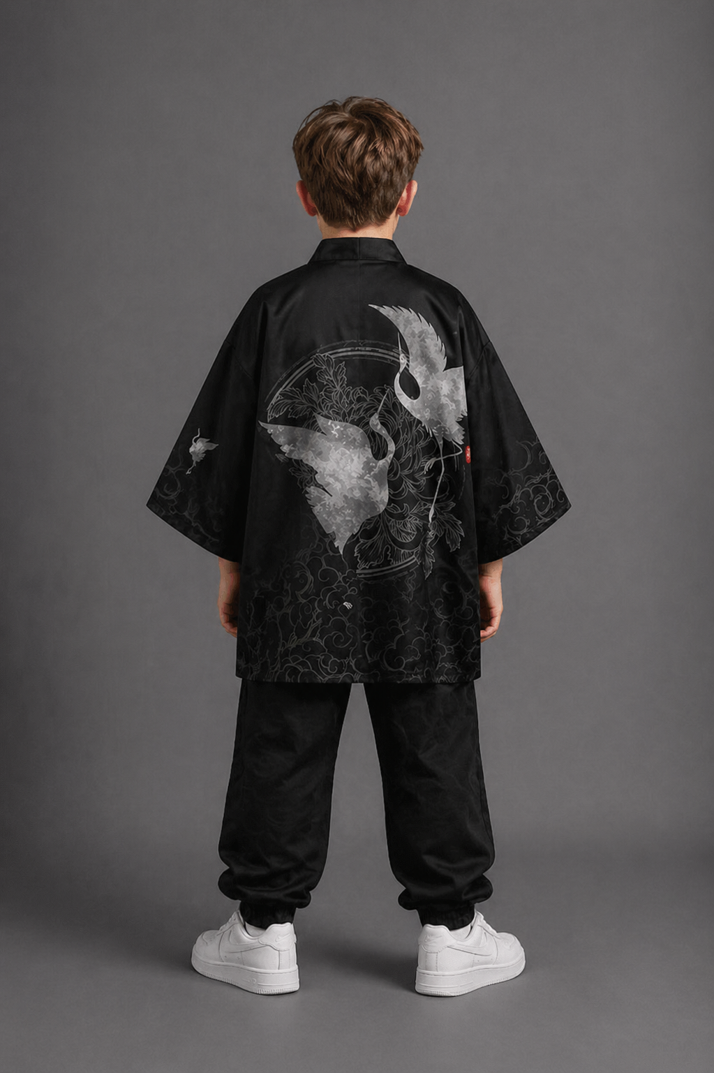 Veste Kimono Relax Garçon Grues Cendrées
