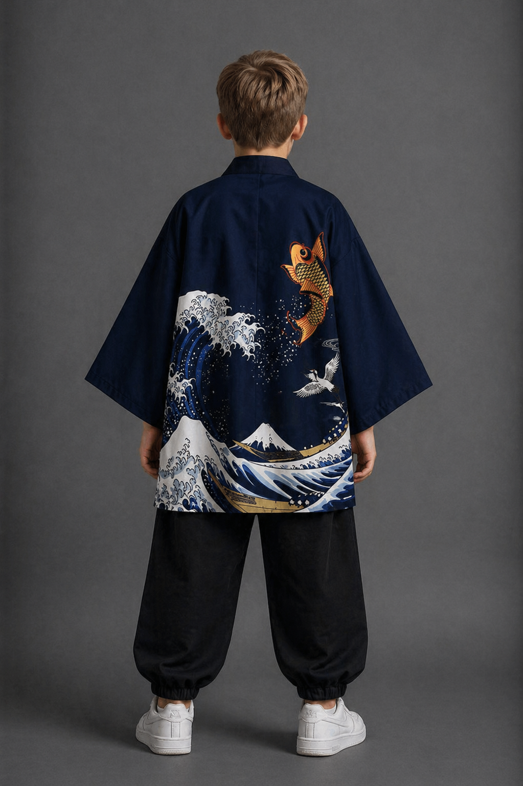Veste Kimono Relax Garçon Vague et Carpe Koi