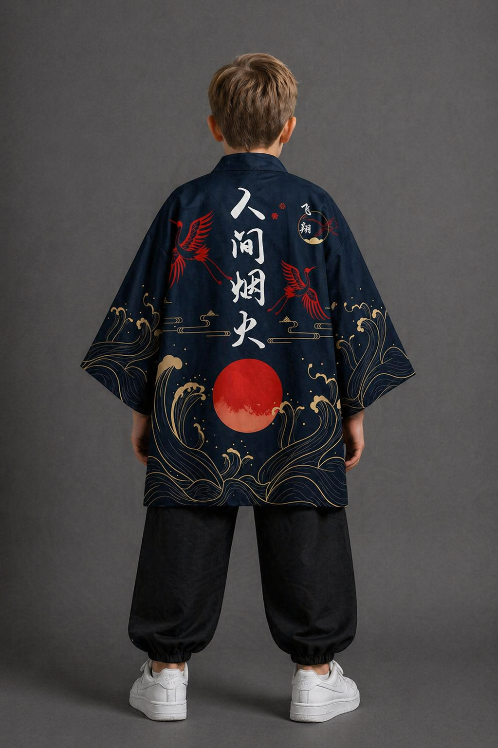Veste Kimono Relax Garçon Grues Rouge