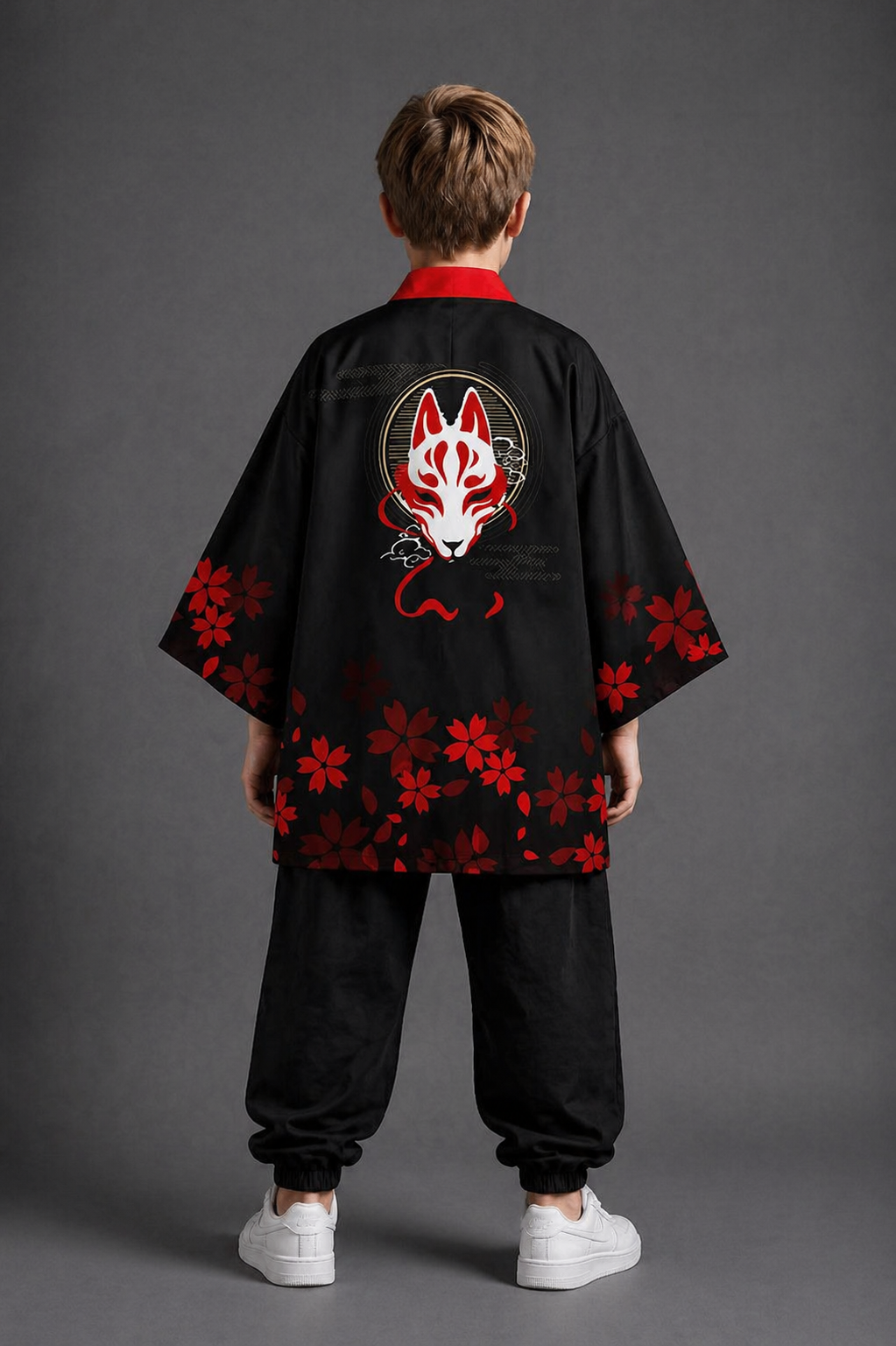 Veste Kimono Relax Garçon Kitsune Masque Rouge
