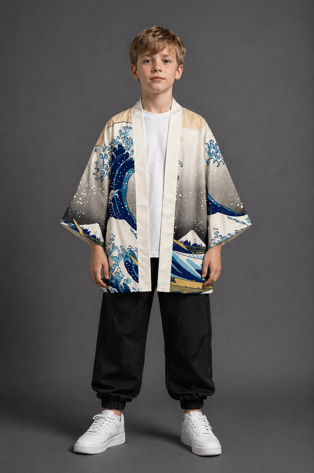 Veste Kimono Relax Garçon Vague Bleu