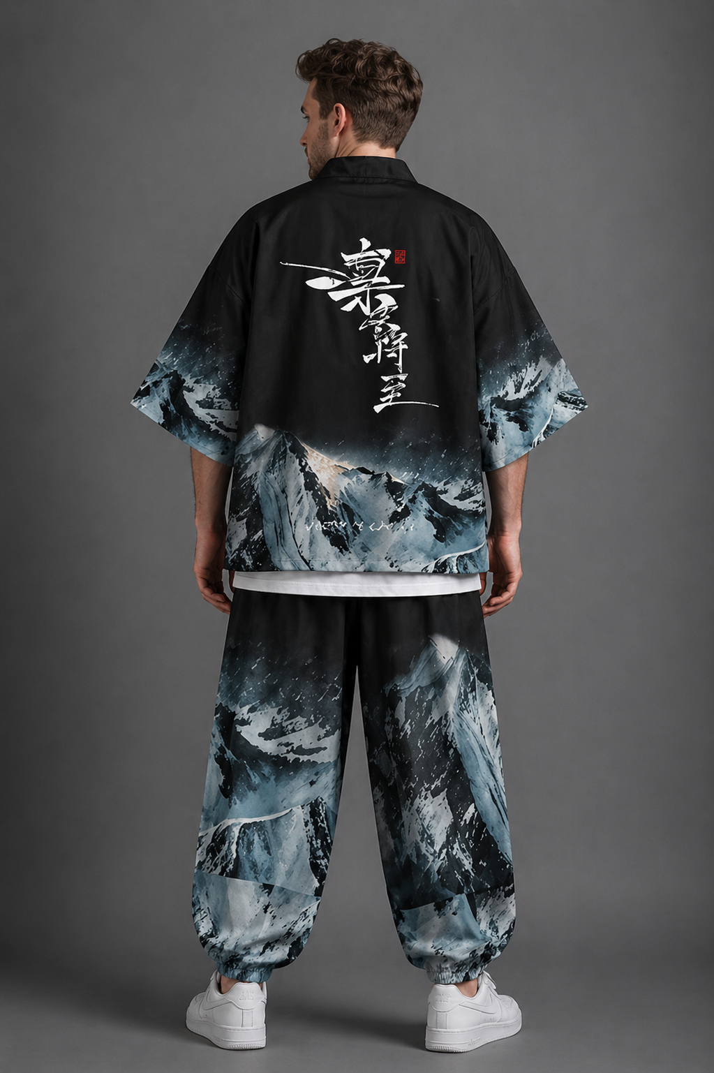Ensemble Kimono et Pantalon Homme Montagne Enneigée Noir