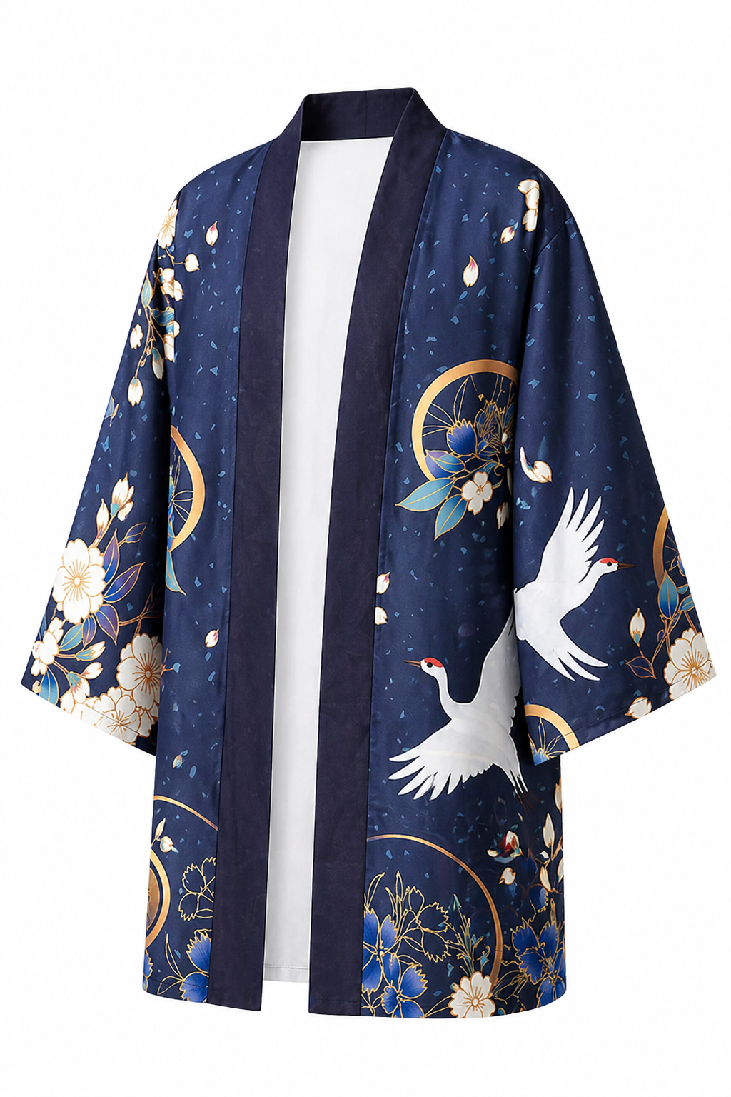 Kimono Long Homme Satin Bleu Grue Cendrée