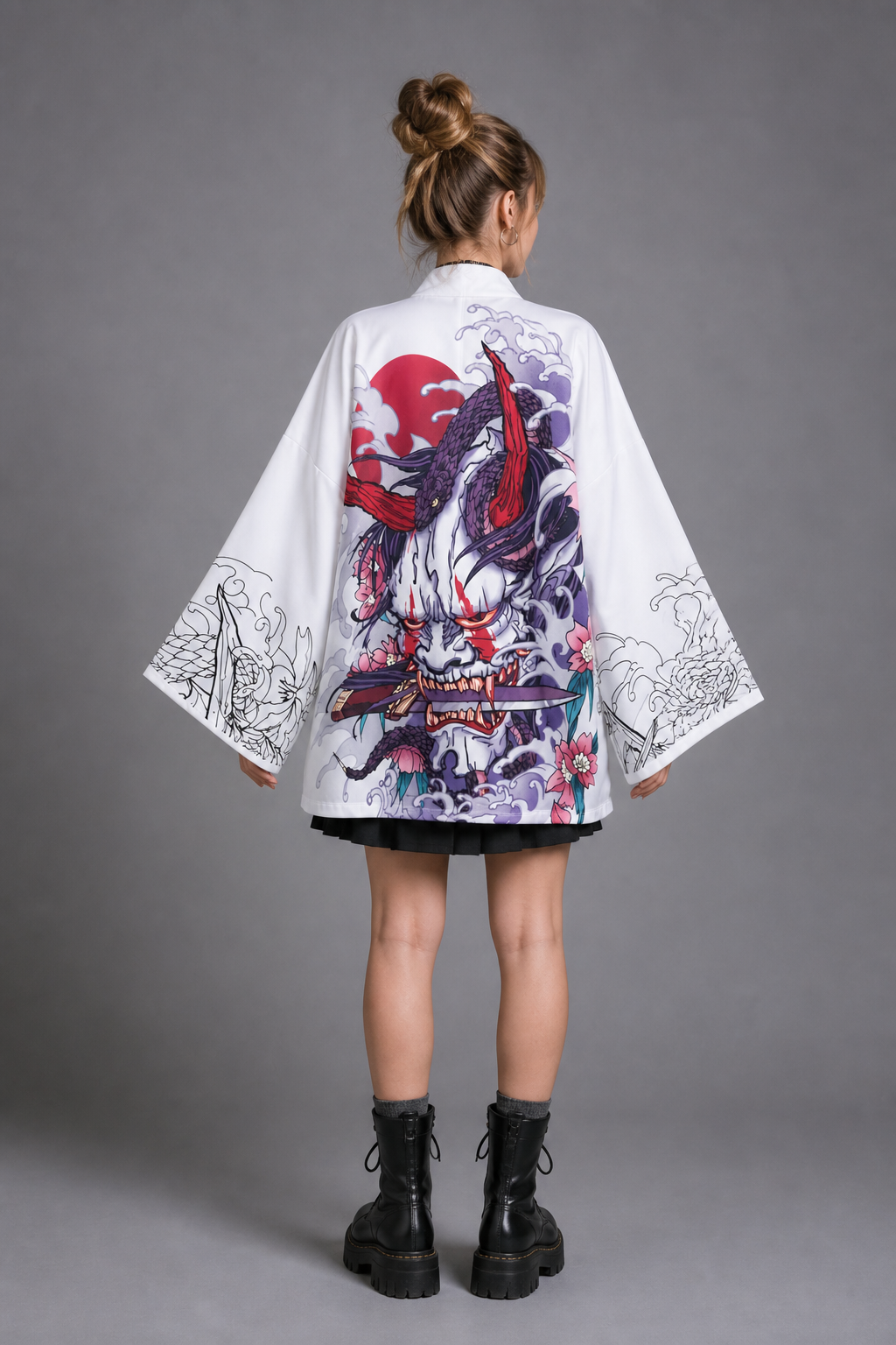 Veste Kimono Femme Satin Shinagami Violet et Rose