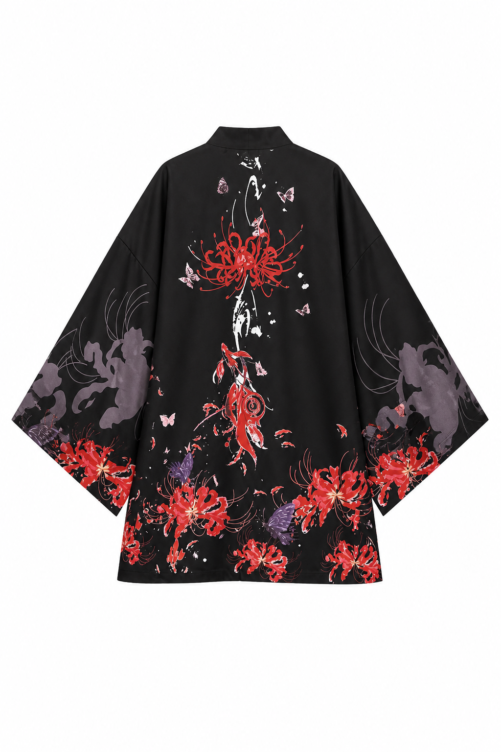 Veste Kimono Femme Satin Noir avec Papillon