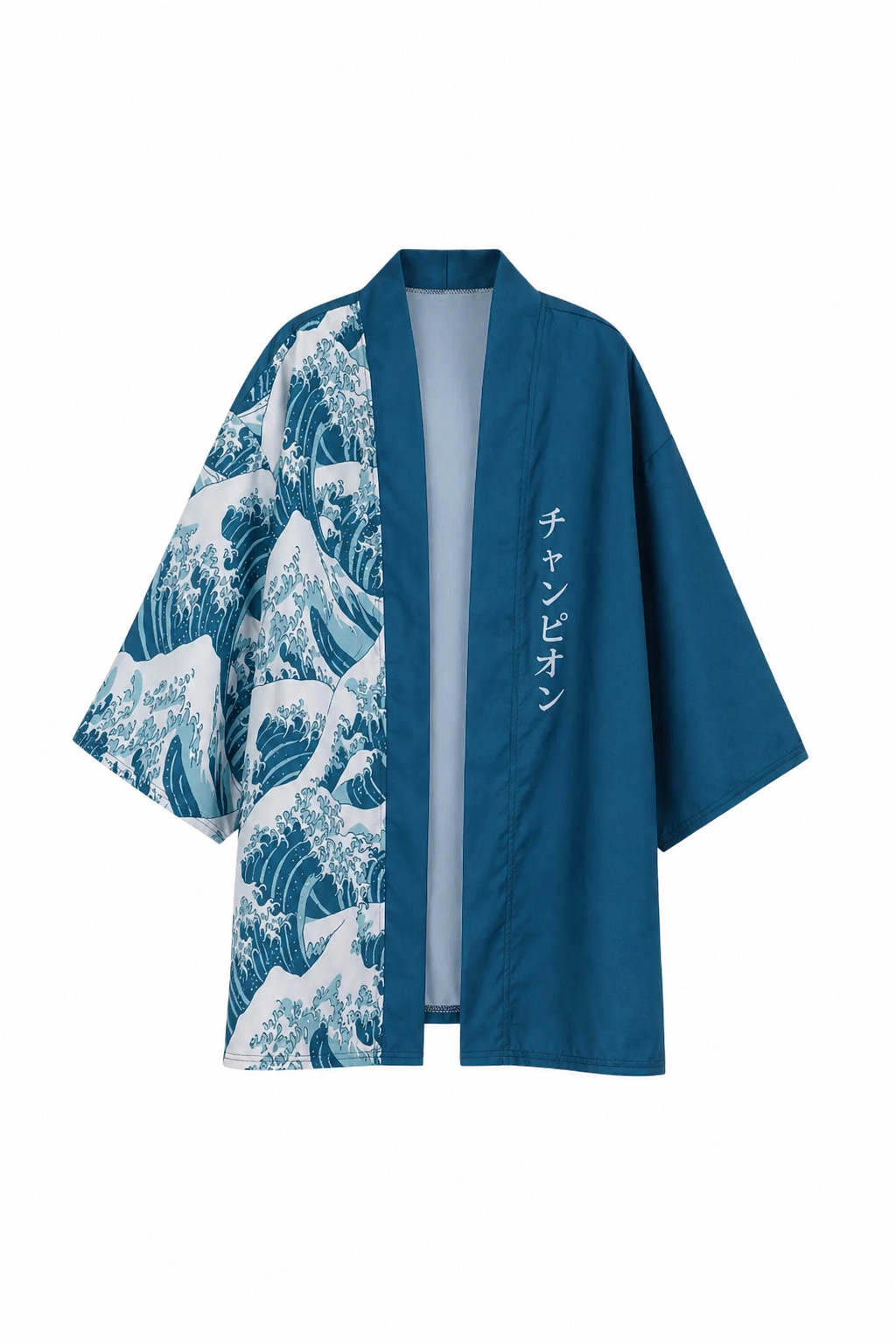 Veste Kimono Homme Turquoise avec Vague