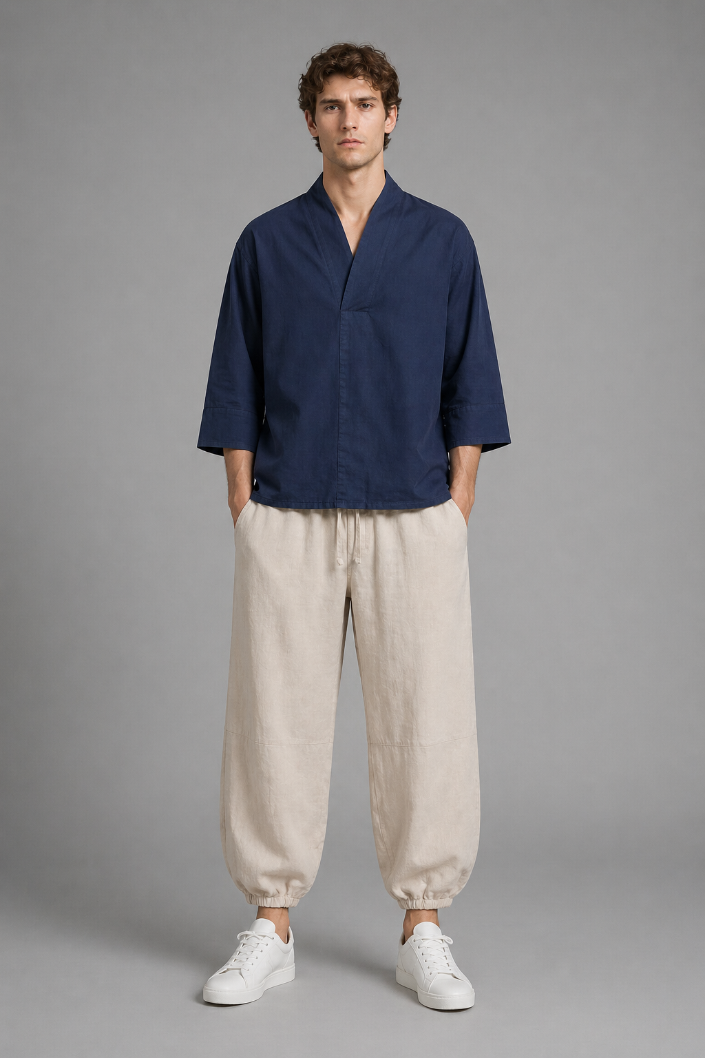 Kimono Court Homme Coton et Lin