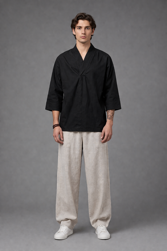 Kimono Court Homme Coton et Lin