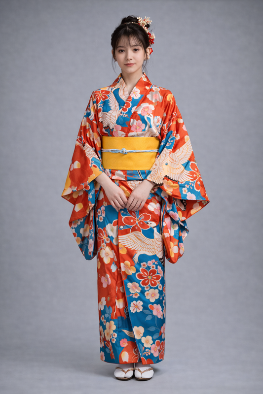 Kimono Japonais Femme Rouge Cygnes
