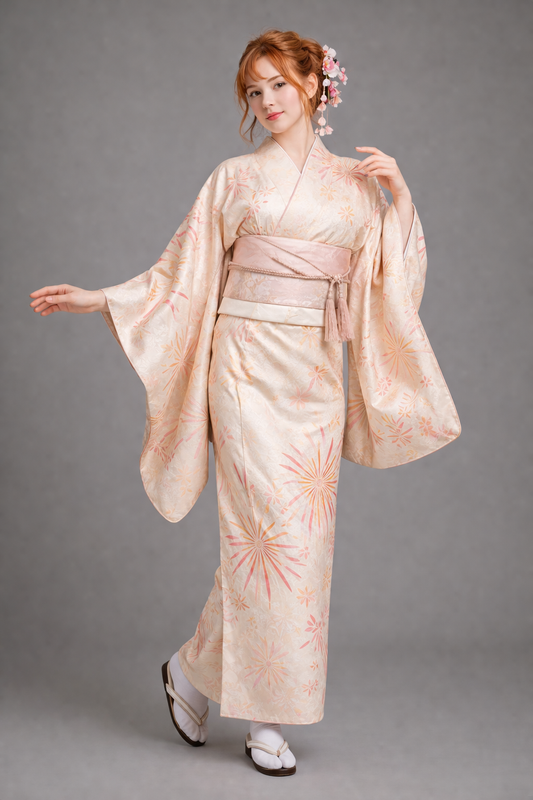 Kimono Japonais Femme Jaune et Rose