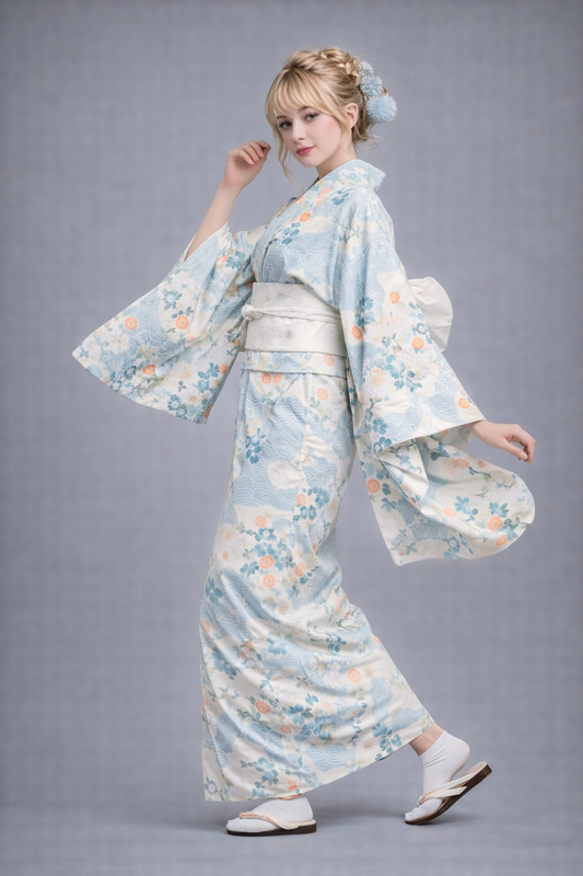Kimono Japonais Femme bleu ciel
