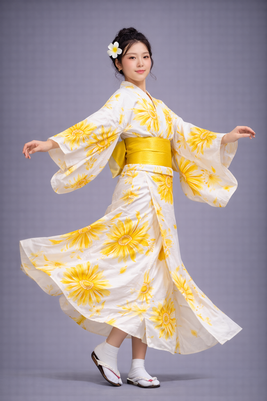 Kimono Japonais Femme Blanc et Or