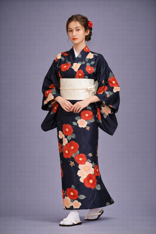 Kimono Japonais Femme Noir à Fleurs