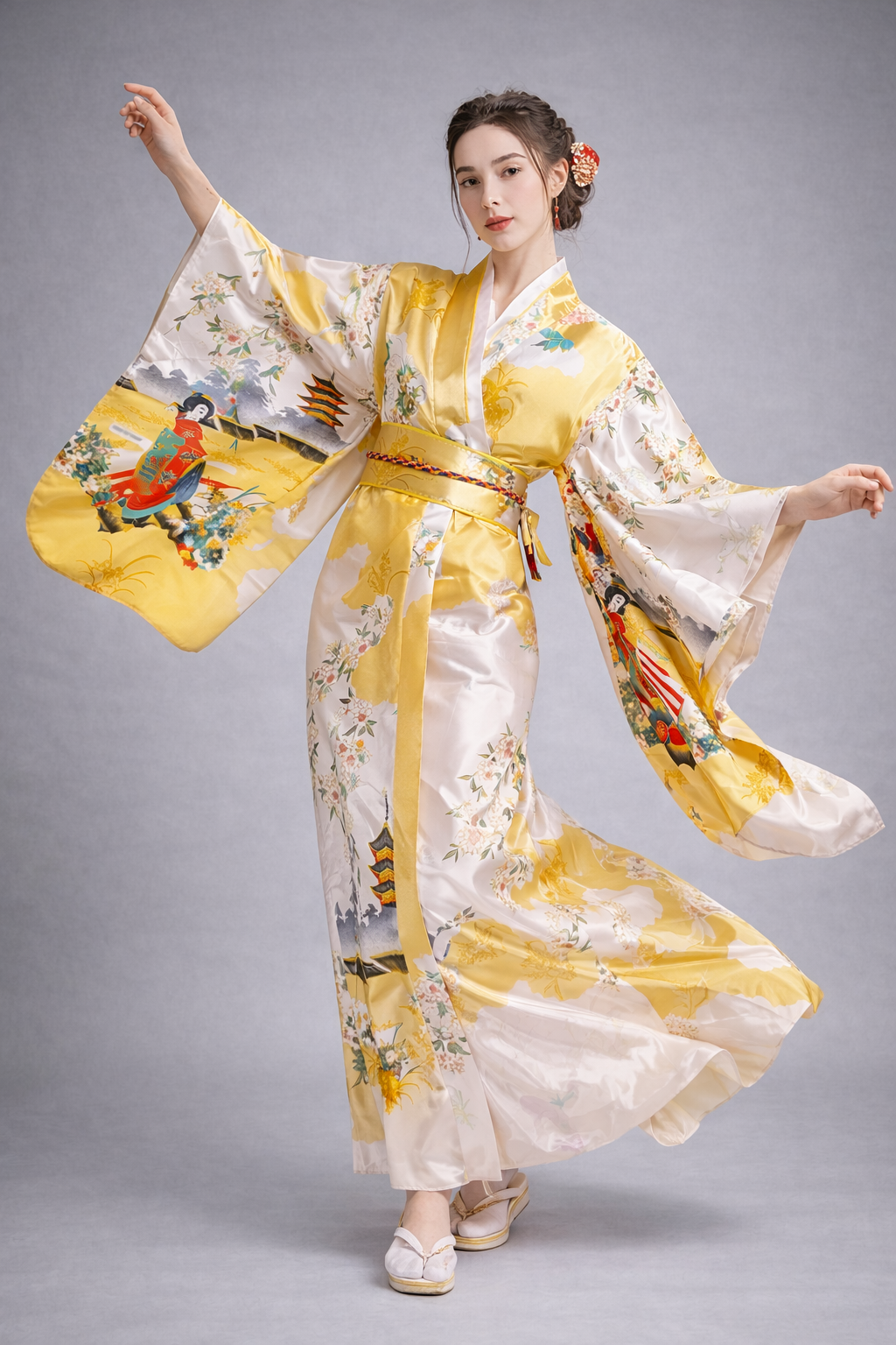 Robe Kimono Femme Jaune