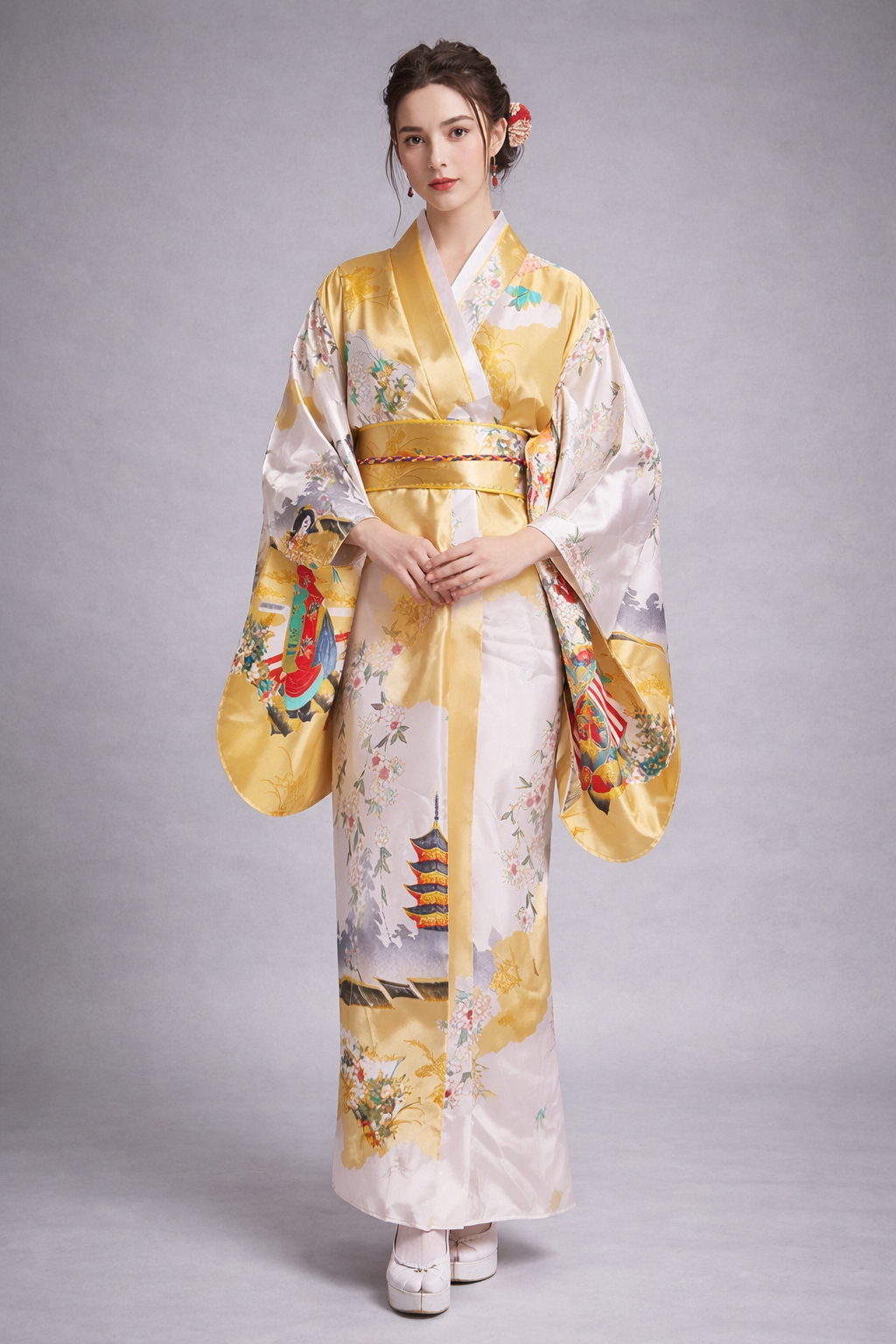 Robe Kimono Femme Jaune