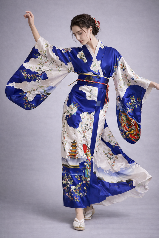 Robe Kimono Femme Bleu