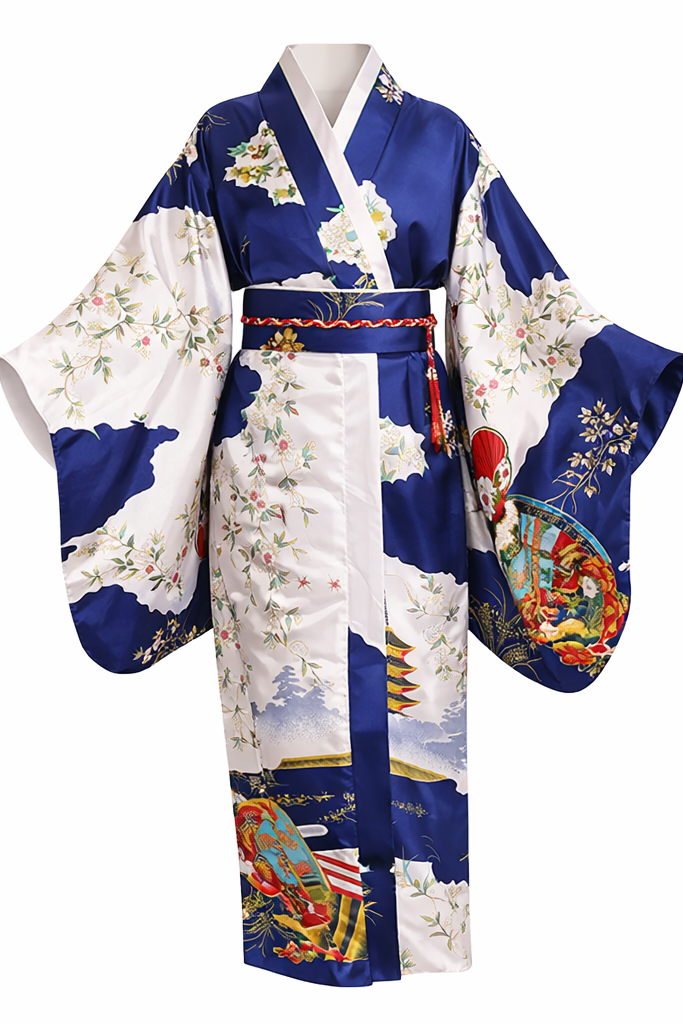 Robe Kimono Femme Bleu et Blanc