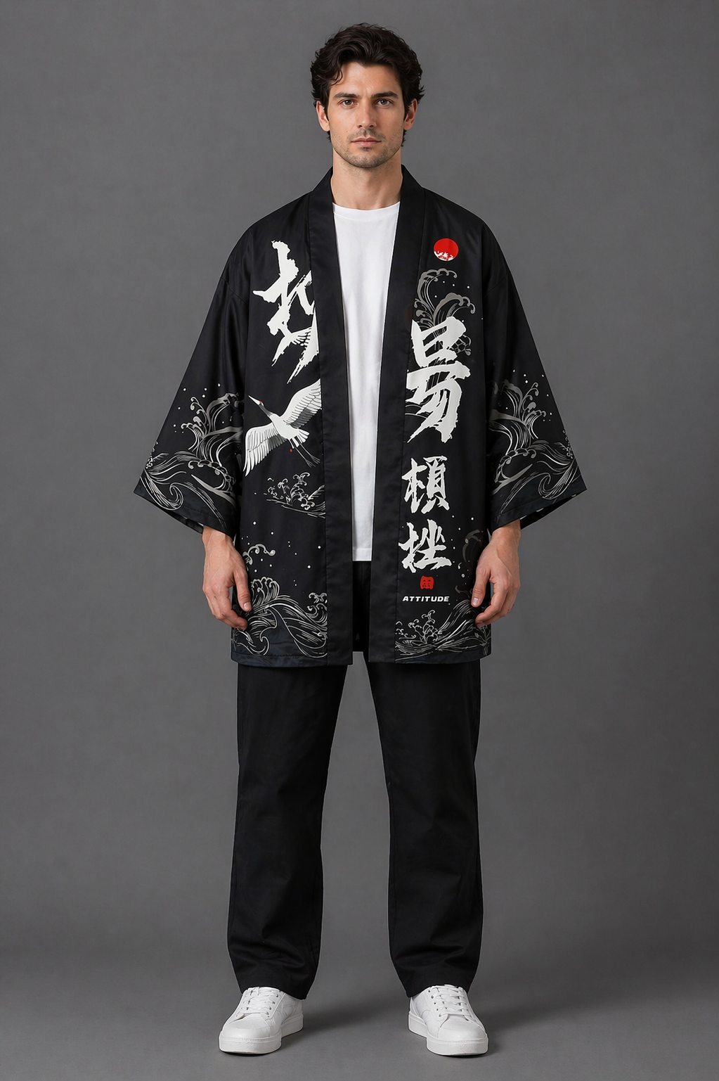 Veste Kimono Homme Satin Noir Grue