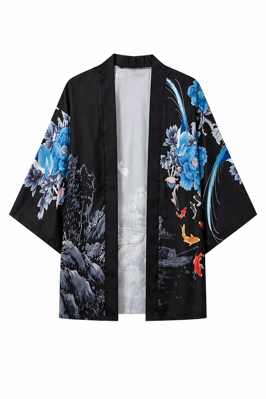 Veste kimono Homme Satin Noir et Bleu