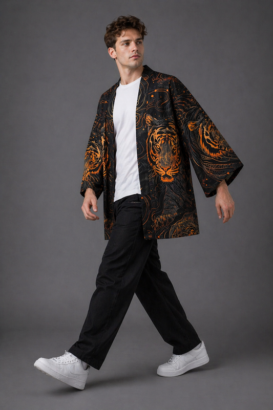 Veste Kimono Homme Satin Tigre