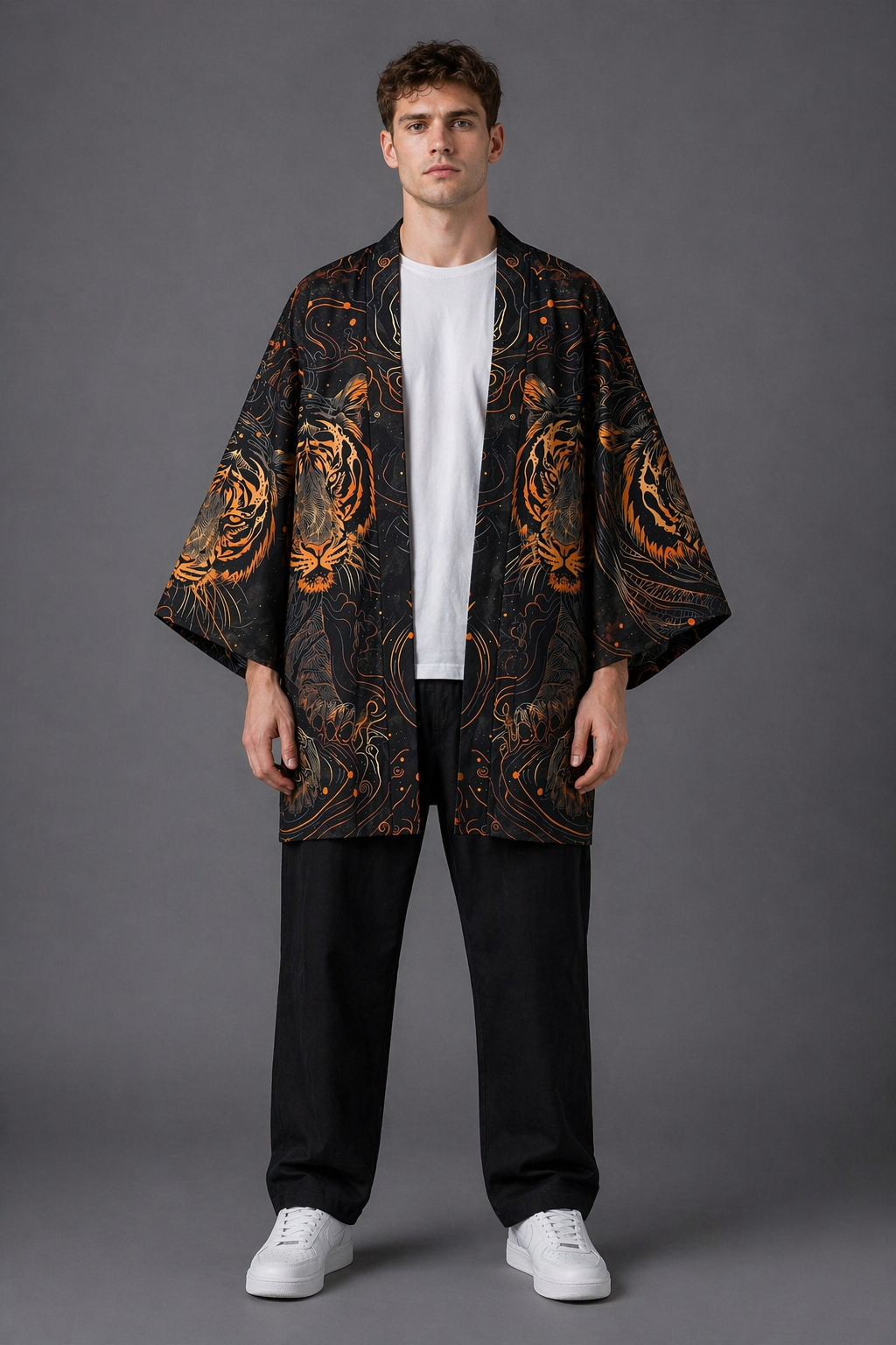 Veste Kimono Homme Satin Tigre