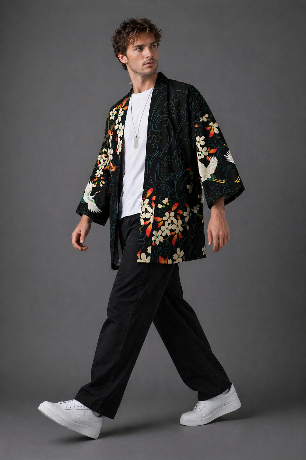 Veste Kimono Homme Satin Sakura