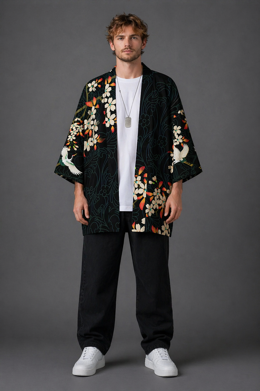 Veste Kimono Homme Satin Sakura