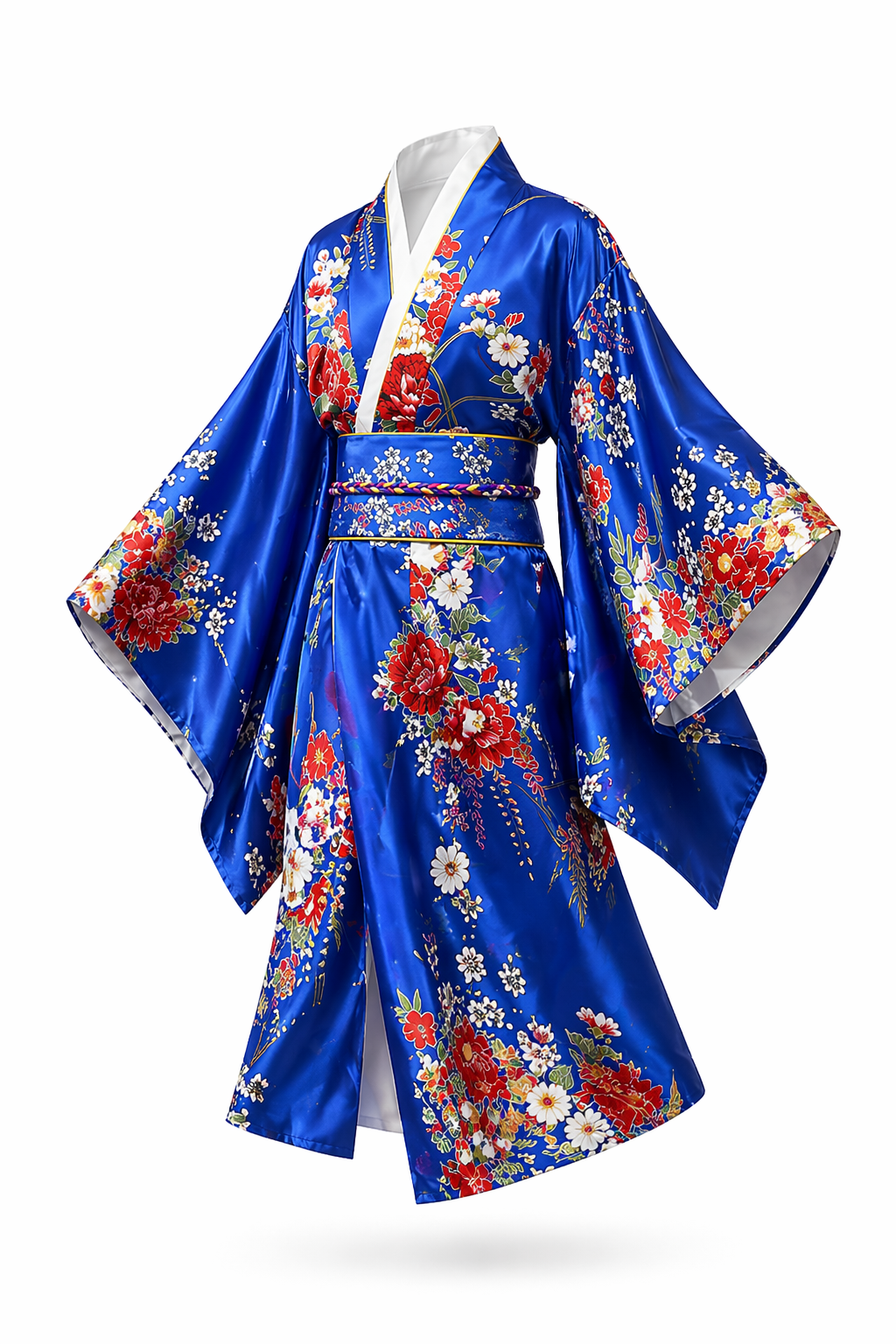 Kimono Japonais Fille Bleu Satin