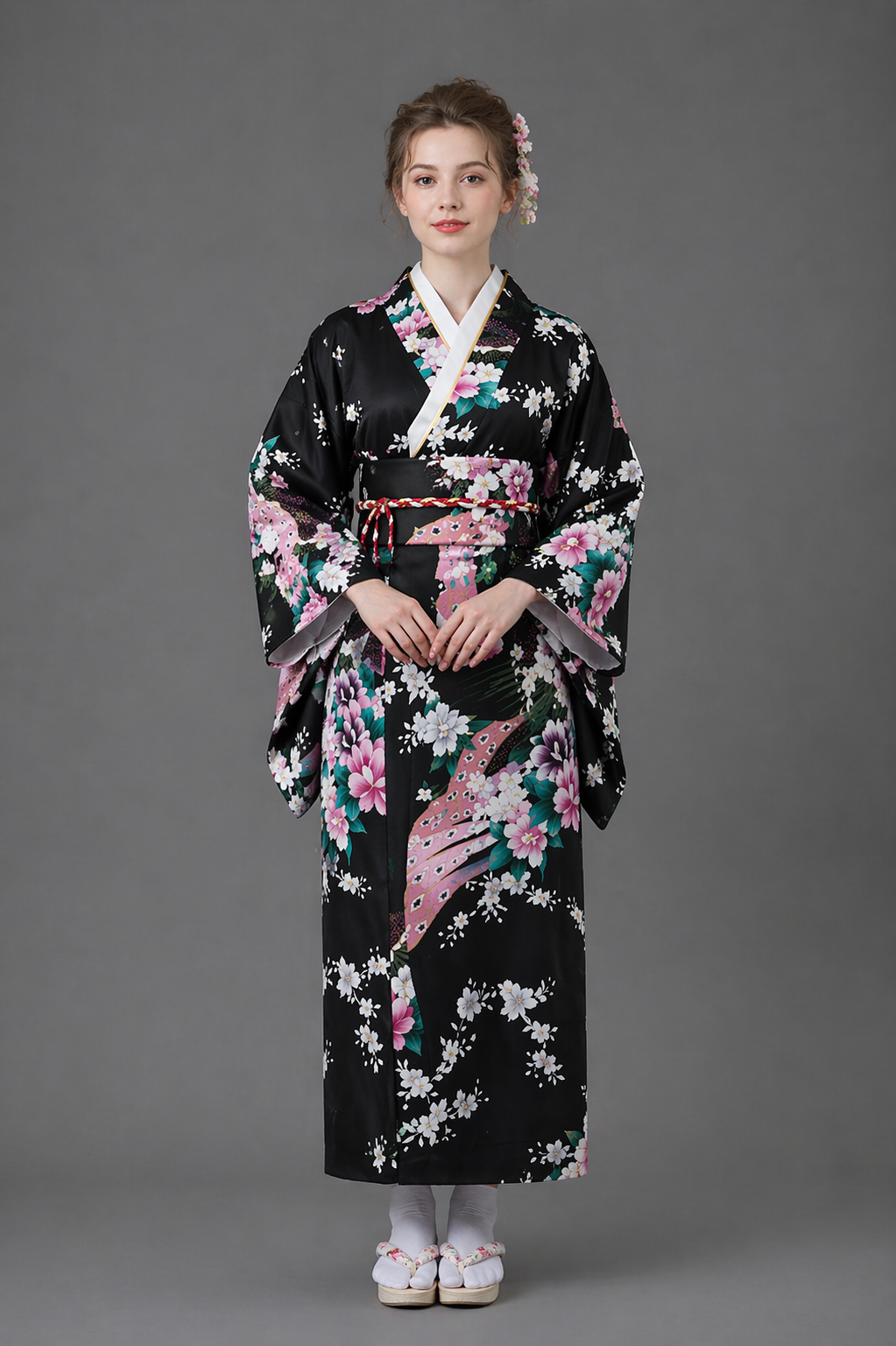 Kimono Japonais Fille Noir Satin