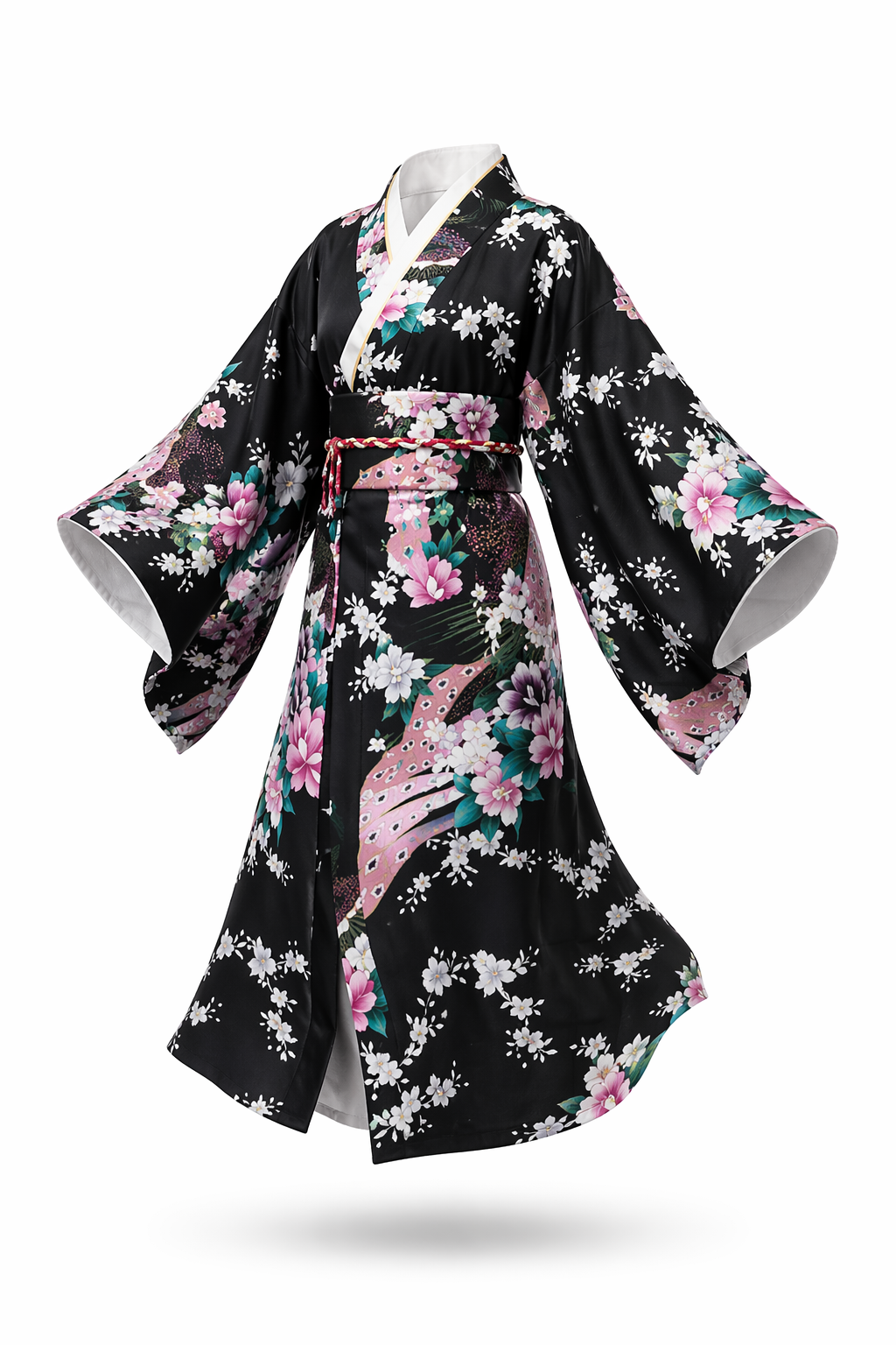 Kimono Japonais Fille Noir Satin