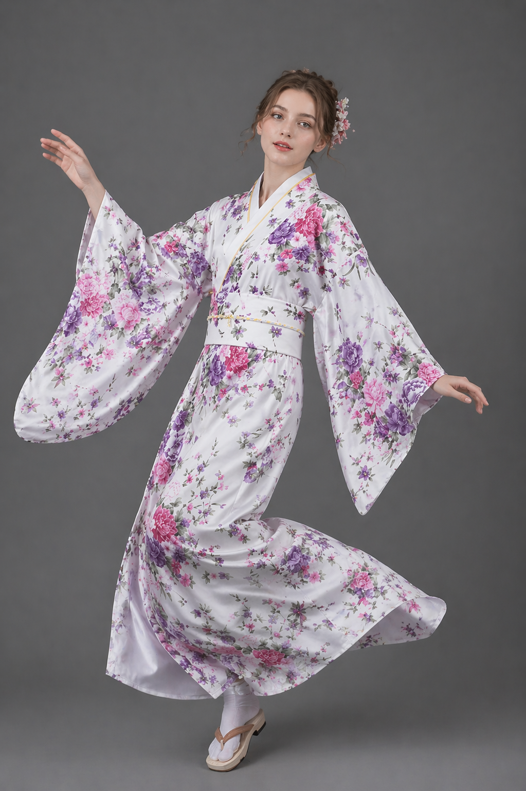 Kimono Japonais Fille Blanc Satin