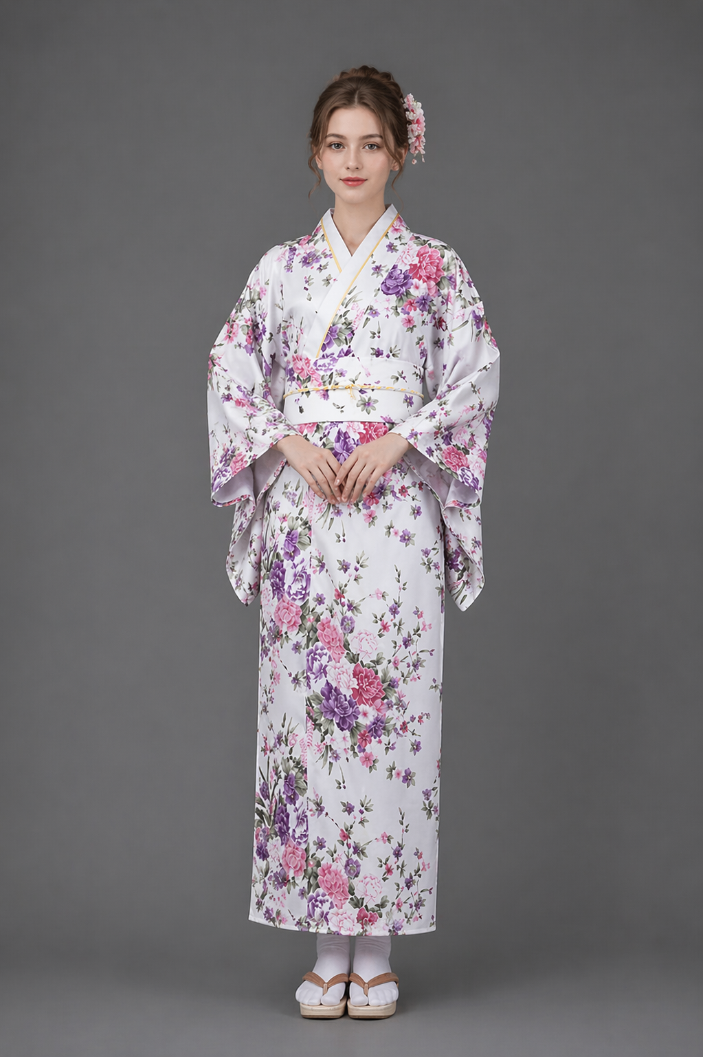 Kimono Japonais Fille Blanc Satin