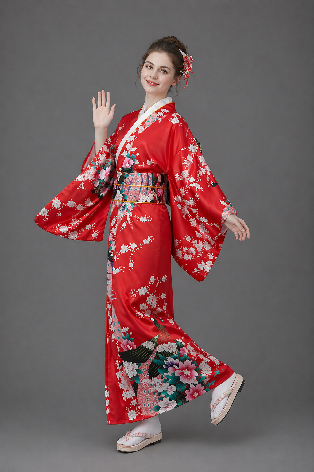 Kimono Japonais Fille Rouge Satin