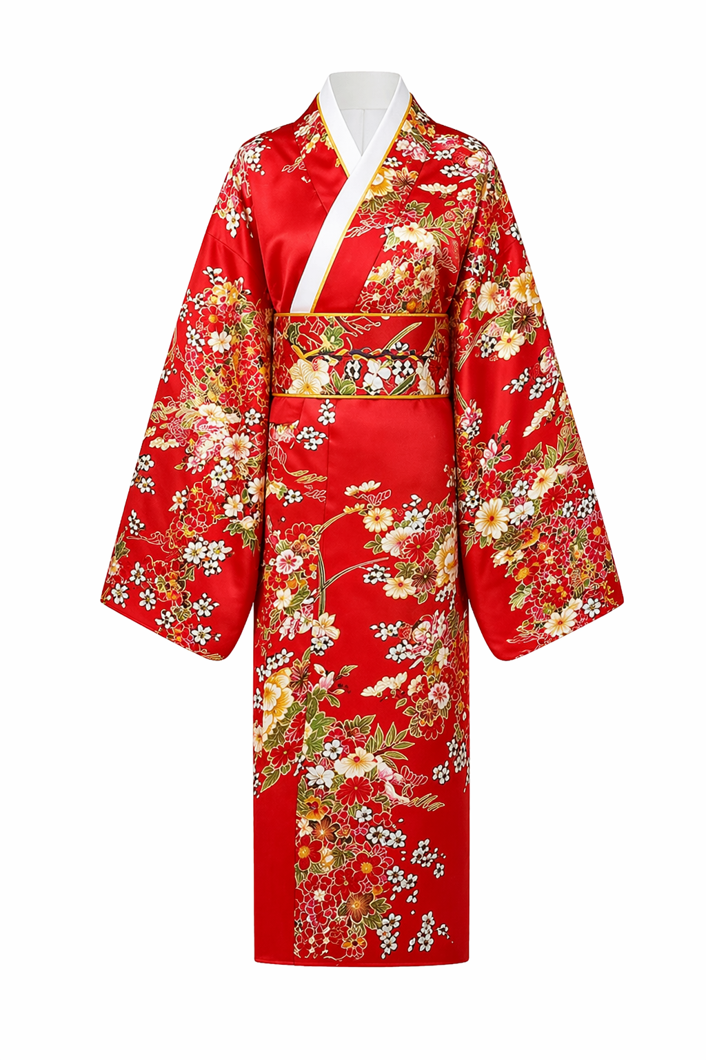Kimono Japonais Fille Rouge à Fleurs