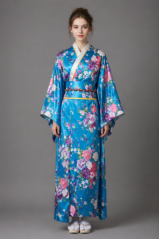Kimono Japonais Fille Turquoise