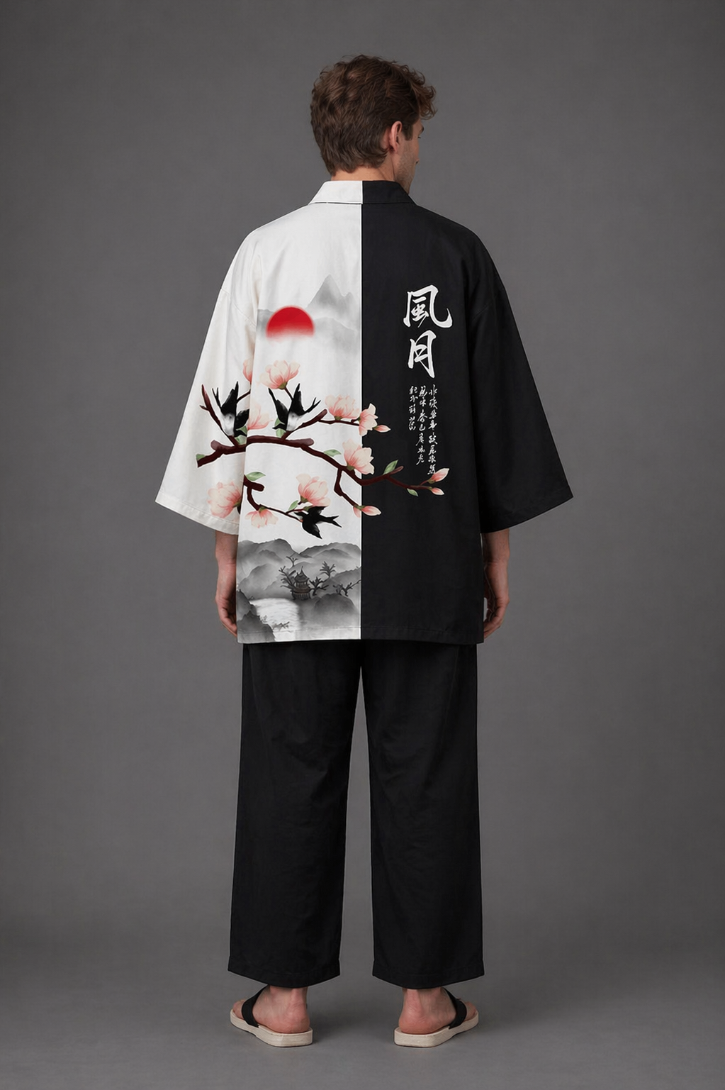 Veste Kimono Homme Noir et Blanc