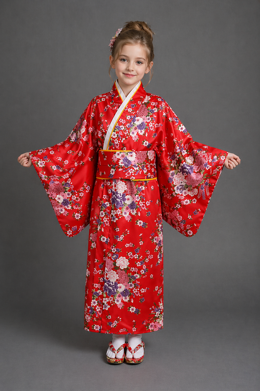 Kimono Japonais Fille Satin Traditionnel