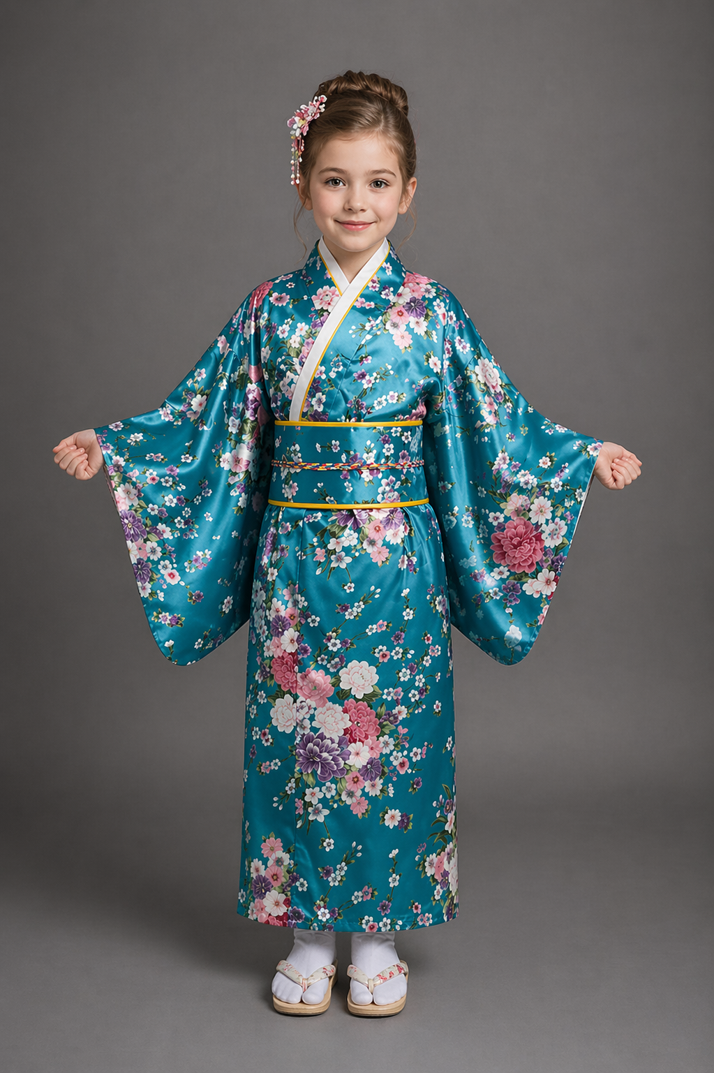 Kimono Japonais Fille Satin Traditionnel