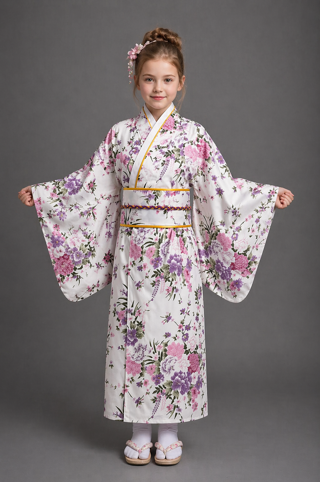 Kimono Japonais Fille Satin Traditionnel