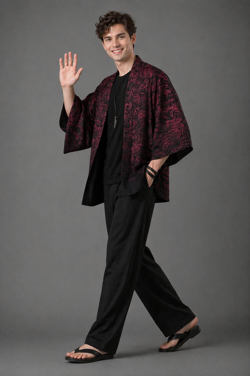 Veste Kimono Homme Noir Vague