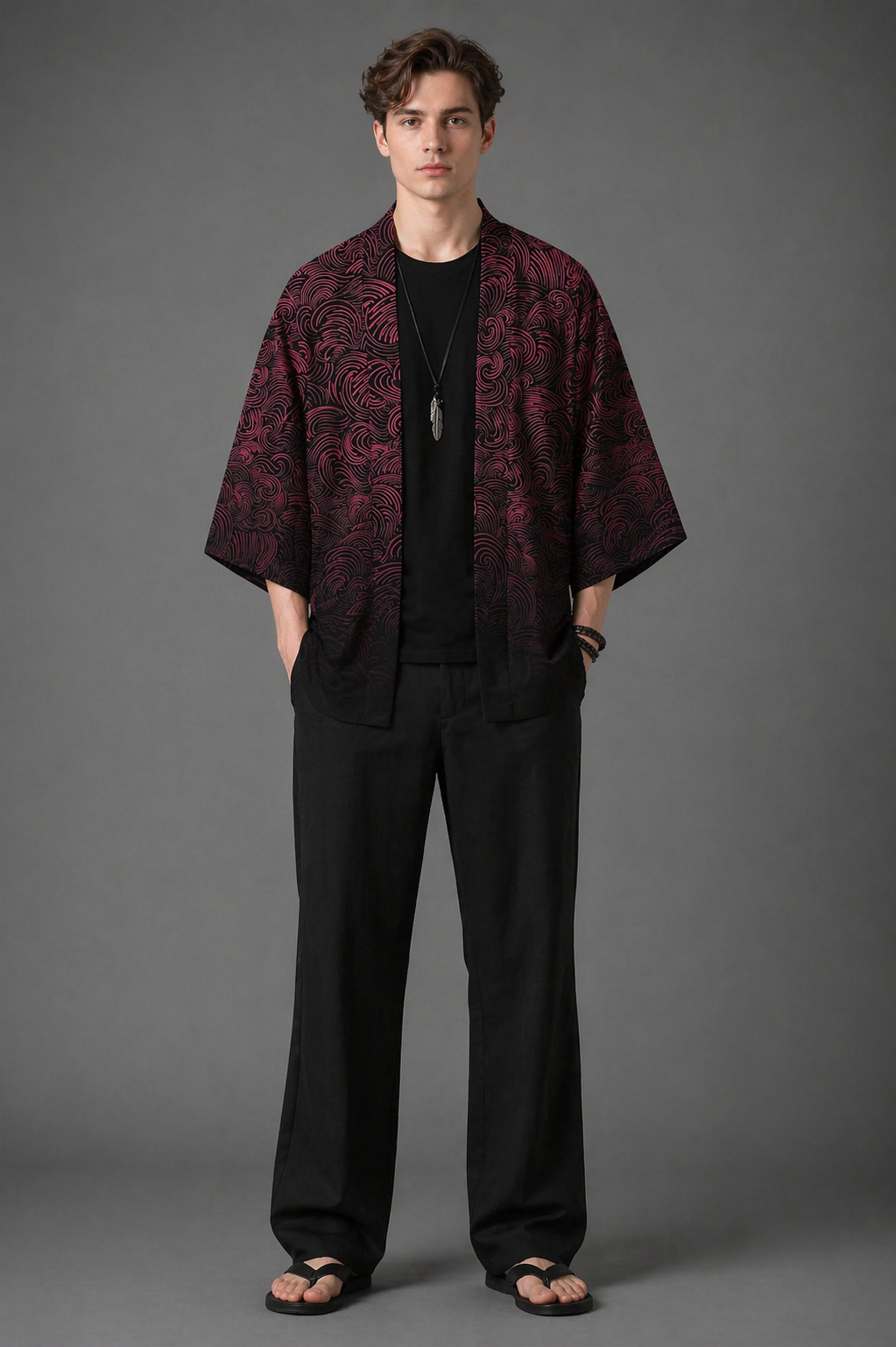 Veste Kimono Homme Noir Vague